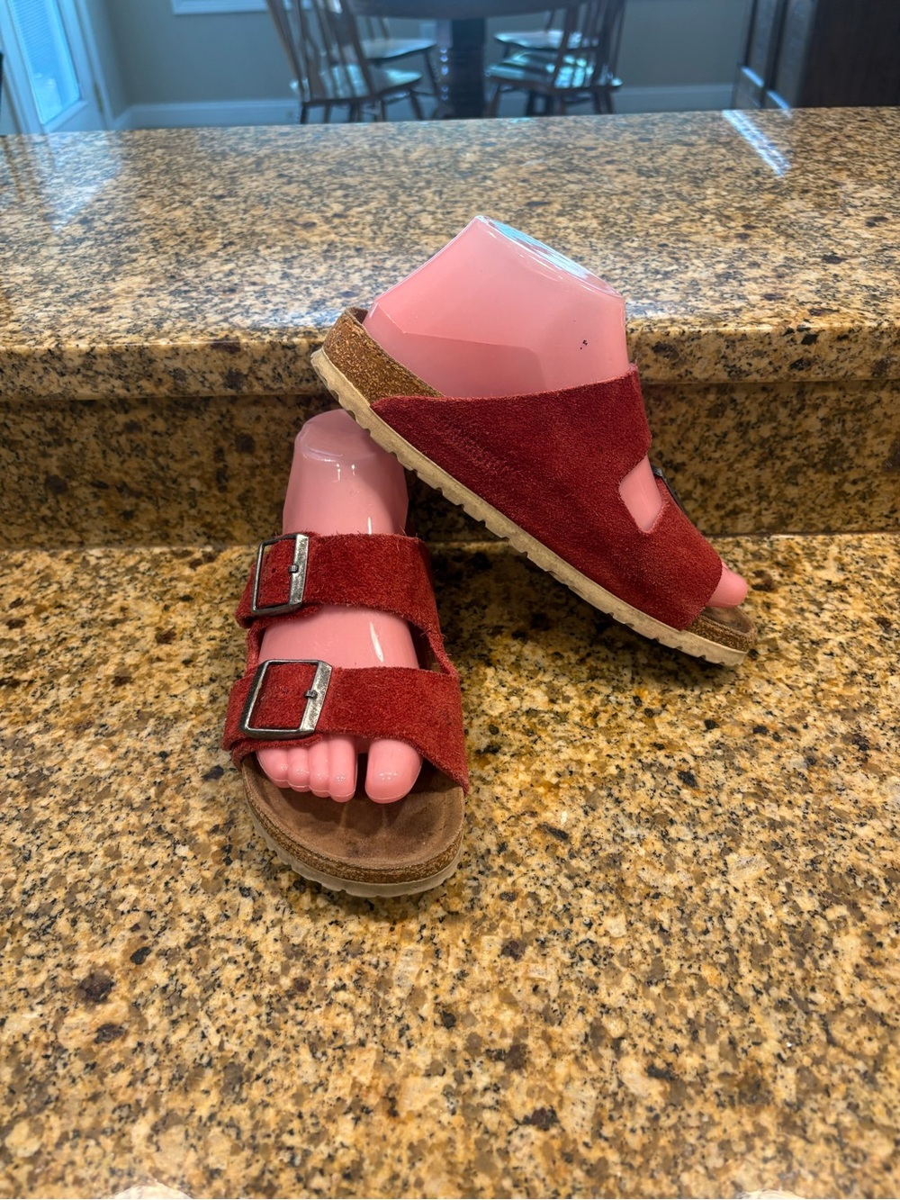 Birkenstock Womens Sandals Arizona Red Suede Sz 37 US 6-6.5 Narrow